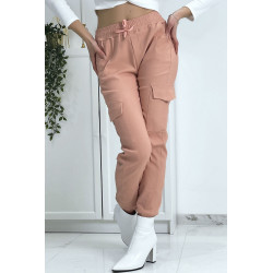 Pantalon treillis rose en strech avec poches - 5