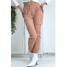 Pantalon treillis rose en strech avec poches - 5