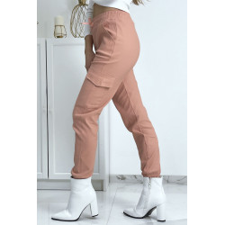 Pantalon treillis rose en strech avec poches - 6