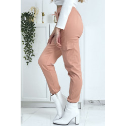 Pantalon treillis rose en strech avec poches - 7