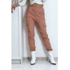 Pantalon treillis rose en strech avec poches - 8