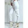 Pantalon treillis blanc en strech avec poches - 4