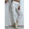 Pantalon treillis blanc en strech avec poches - 7