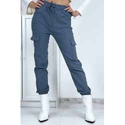 Pantalon treillis bleu en strech avec poches - 2