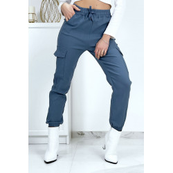 Pantalon treillis bleu en strech avec poches - 3