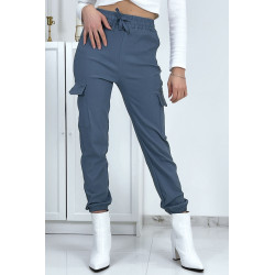Pantalon treillis bleu en strech avec poches - 5