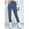 Pantalon treillis bleu en strech avec poches - 5