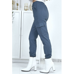 Pantalon treillis bleu en strech avec poches - 8