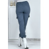 Pantalon treillis bleu en strech avec poches - 9