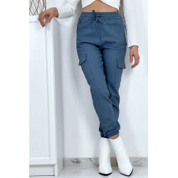Pantalon treillis bleu en strech avec poches - 11