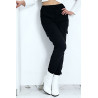 Pantalon treillis noir en strech avec poches - 1