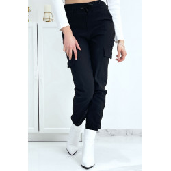 Pantalon treillis noir en strech avec poches - 4