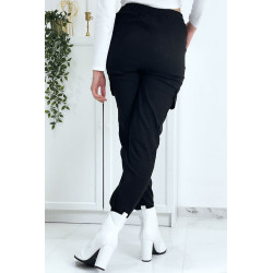 Pantalon treillis noir en strech avec poches - 8