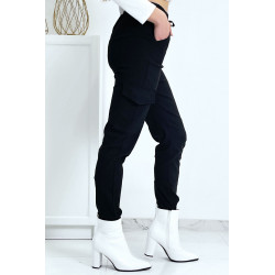 Pantalon treillis noir en strech avec poches - 9