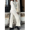 Ensemble blanc gilet et pantalon palazzo en jaquard très extensible - 4