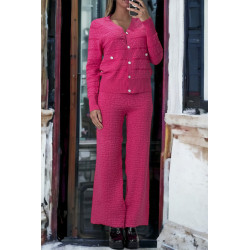 Ensemble fuchsia gilet et pantalon palazzo en jaquard très extensible - 2