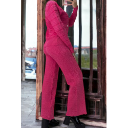 Ensemble fuchsia gilet et pantalon palazzo en jaquard très extensible - 3