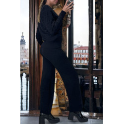 Ensemble noir gilet et pantalon palazzo en jaquard très extensible - 3