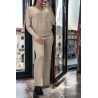 Ensemble taupe gilet et pantalon palazzo en jaquard très extensible - 1