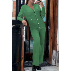 Ensemble vert gilet et pantalon palazzo en jaquard très extensible - 1