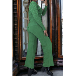 Ensemble vert gilet et pantalon palazzo en jaquard très extensible - 4