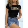T-shirt noir manches courtes, avec écriture dorée "Eléia" et imprimés - 3