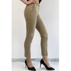 Pantalon slim camel avec poches style working girl - 5