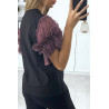 T-shirt noir avec manches en tulle lila - 5