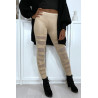 Legging beige avec joli motif coupé et doublé en résille - 1