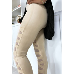 Legging beige avec joli motif coupé et doublé en résille - 3