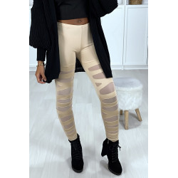 Legging beige avec joli motif coupé et doublé en résille - 5