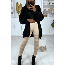 Legging beige avec joli motif coupé et doublé en résille - 6