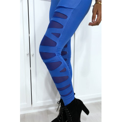 Legging bleu avec joli motif coupé et doublé en résille - 4