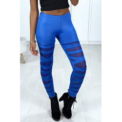 Legging bleu avec joli motif coupé et doublé en résille - 7