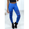 Legging bleu avec joli motif coupé et doublé en résille - 7