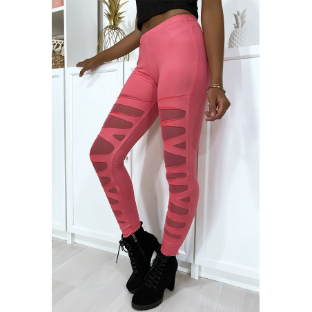 Legging fuchsia avec joli motif coupé et doublé en résille - 3