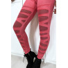 Legging fuchsia avec joli motif coupé et doublé en résille - 4