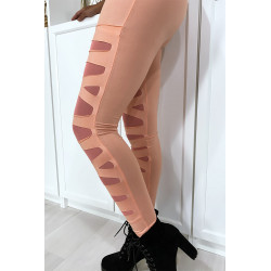 Legging rose avec joli motif coupé et doublé en résille - 4