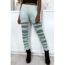 Legging vert d'eau avec joli motif coupé et doublé en résille - 1