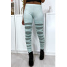 Legging vert d'eau avec joli motif coupé et doublé en résille - 6