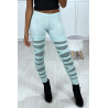 Legging vert d'eau avec joli motif coupé et doublé en résille - 7