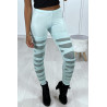 Legging vert d'eau avec joli motif coupé et doublé en résille - 8