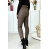 Pantalon slim à carreaux taupe molletonné à l'intérieur avec poches et ceinture - 4