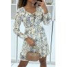 Robe patineuse fluide à fleurs jaune - 1