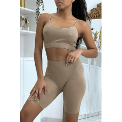 Ensemble moulant taupe crop top - 1