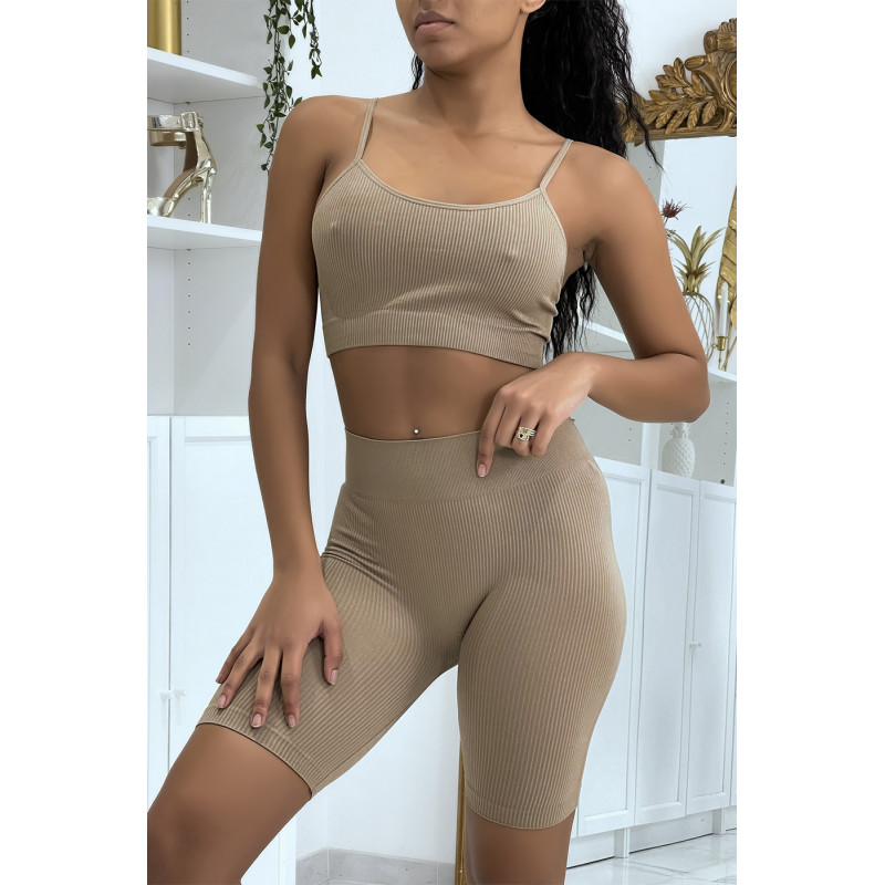 Ensemble moulant taupe crop top - 1