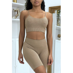 Ensemble moulant taupe crop top - 2