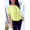 Top jaune à motif imprimé et broderies aux manches F5561 - 5