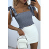 Crop top bustier froncé indigo avec bretelle à nouer  - 1