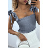 Crop top bustier froncé indigo avec bretelle à nouer  - 2